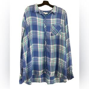 BLL New York Shirt Womens 2XL Countrycore Plaid Flannel Long Sleeves Tunic Blue